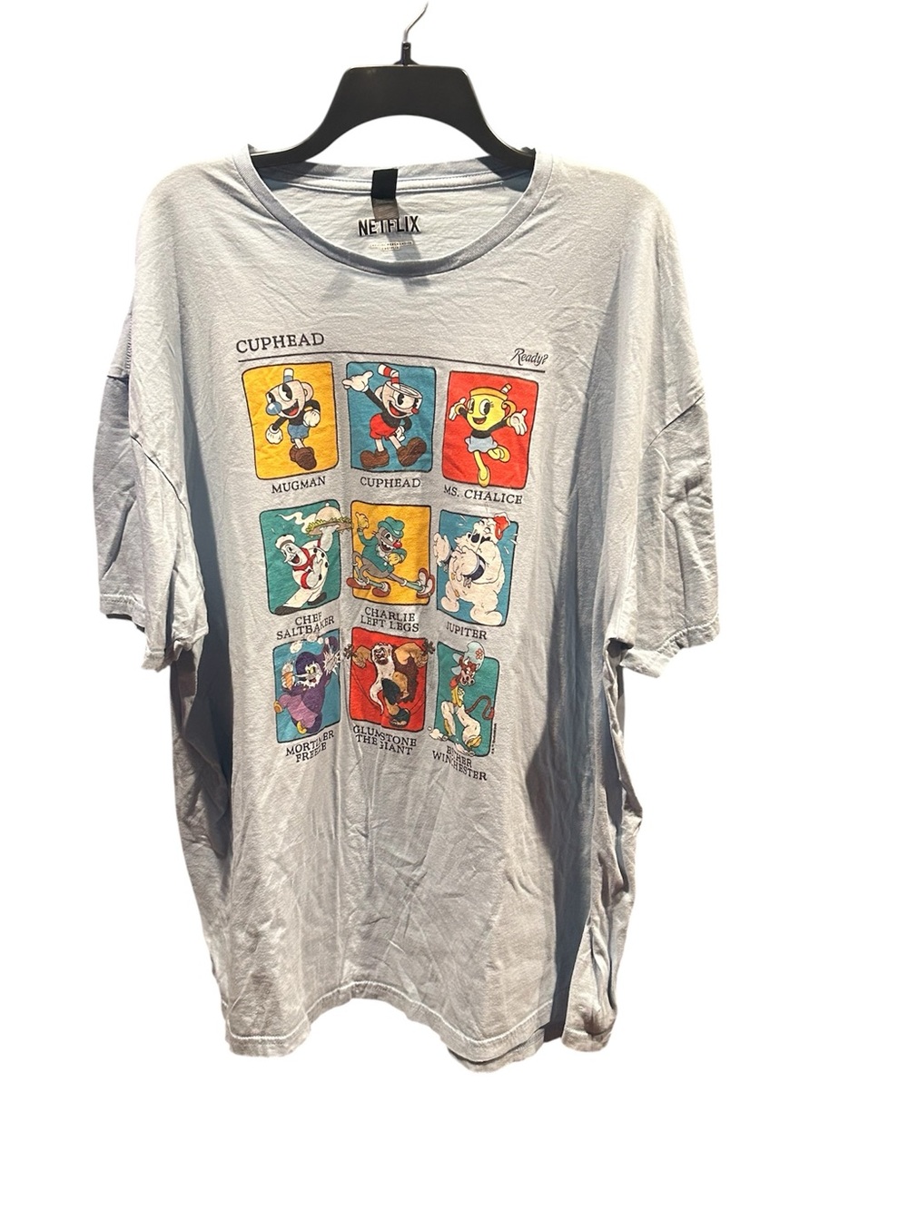 Netflix Cuphead Graphic Tee - Light Gray with Multi-Color Retro Print 3XL